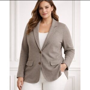 Lauren Ralph Lauren Taupe Knit Blazer Jacket Soft Tailored Notch Lapel Size 2X